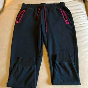Black sweat-pant joggers, red pocket & drawstrings, L (fits average height)